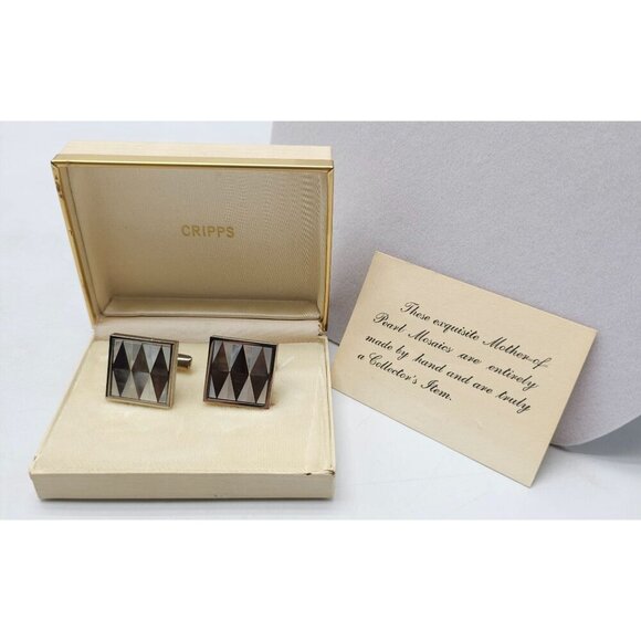 Vintage Cripps Mother Of Pearl Inlay Square Cufflinks - Picture 1 of 5